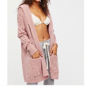 Free People Lemon Drop Hooded Cardigan Pink XS